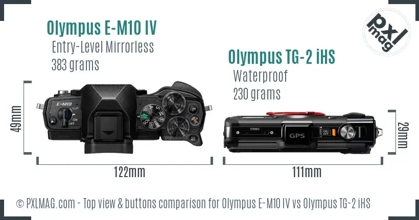 Olympus E-M10 IV vs Olympus TG-2 iHS top view buttons comparison