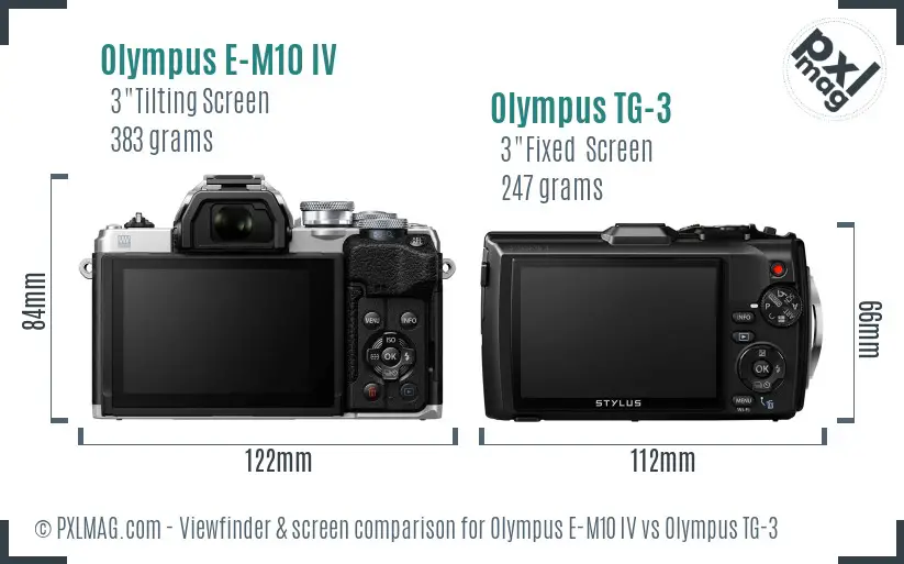 Olympus E-M10 IV vs Olympus TG-3 Screen and Viewfinder comparison