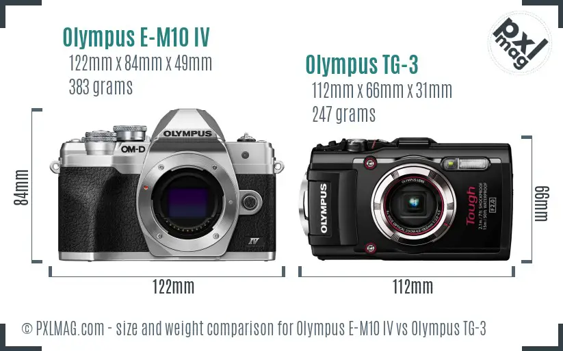 Olympus E-M10 IV vs Olympus TG-3 size comparison