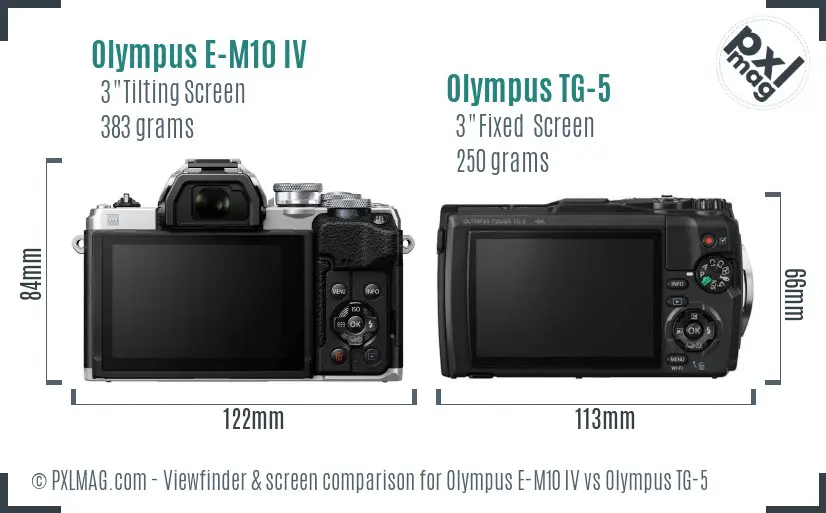 Olympus E-M10 IV vs Olympus TG-5 Screen and Viewfinder comparison