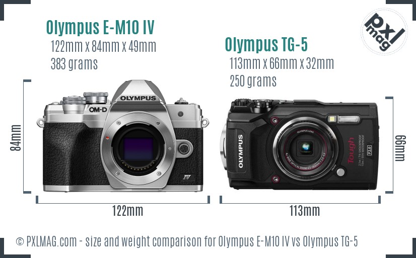 Olympus E-M10 IV vs Olympus TG-5 size comparison