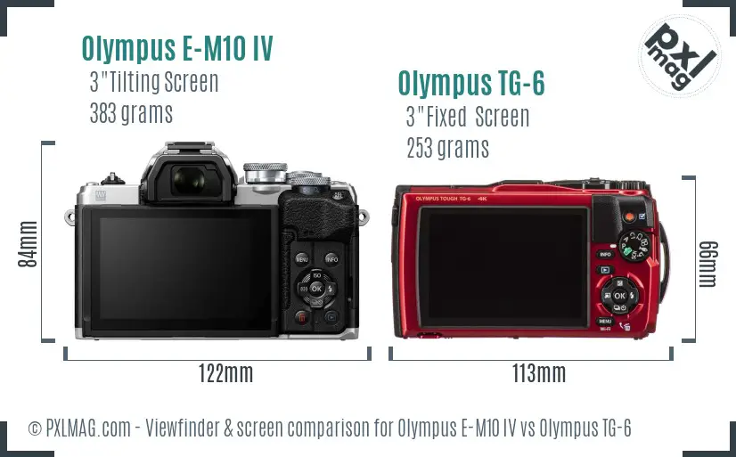 Olympus E-M10 IV vs Olympus TG-6 Screen and Viewfinder comparison