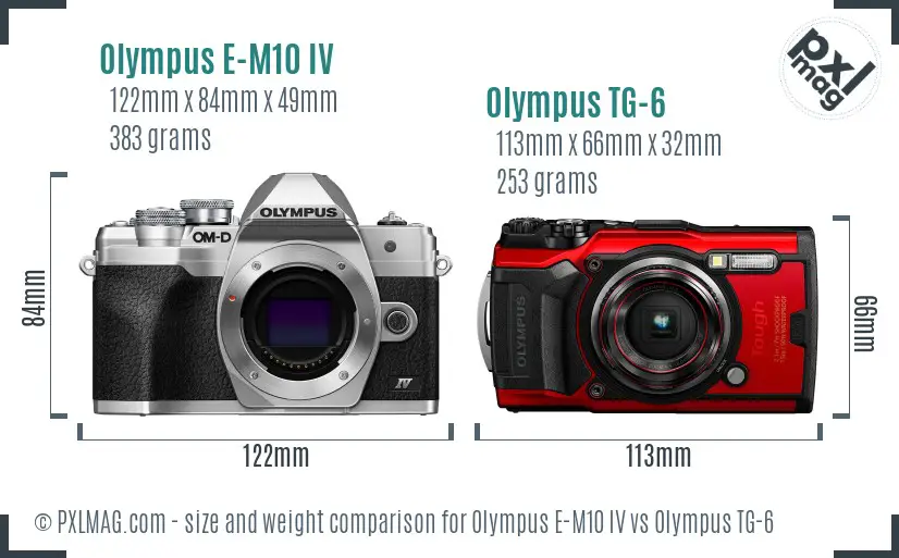 Olympus E-M10 IV vs Olympus TG-6 size comparison