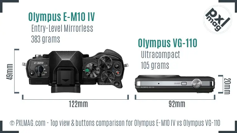 Olympus E-M10 IV vs Olympus VG-110 top view buttons comparison