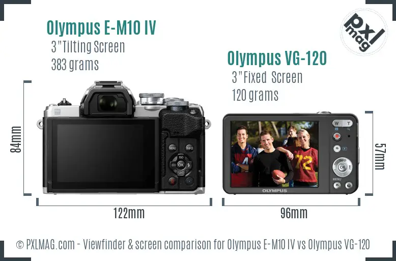 Olympus E-M10 IV vs Olympus VG-120 Screen and Viewfinder comparison