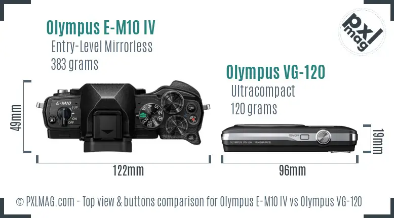 Olympus E-M10 IV vs Olympus VG-120 top view buttons comparison
