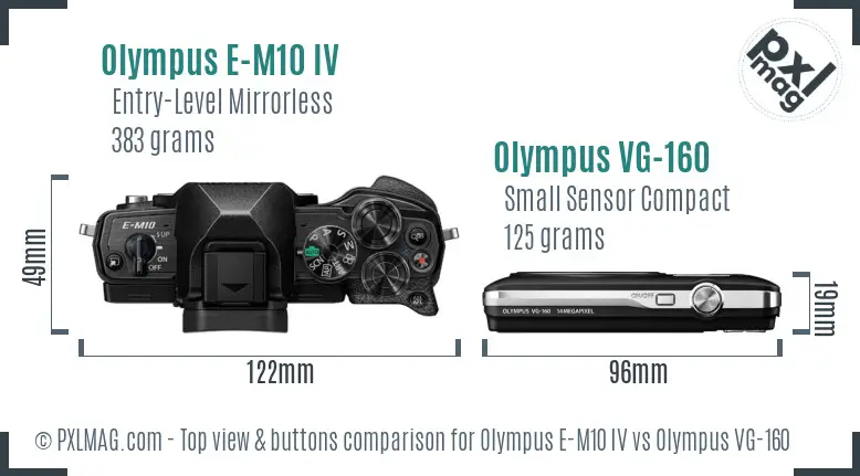Olympus E-M10 IV vs Olympus VG-160 top view buttons comparison