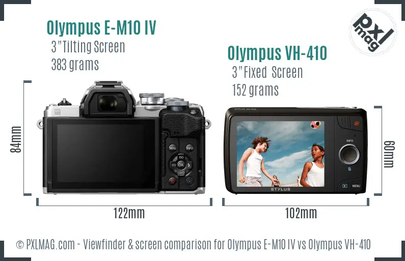 Olympus E-M10 IV vs Olympus VH-410 Screen and Viewfinder comparison