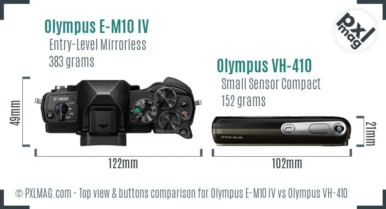 Olympus E-M10 IV vs Olympus VH-410 top view buttons comparison