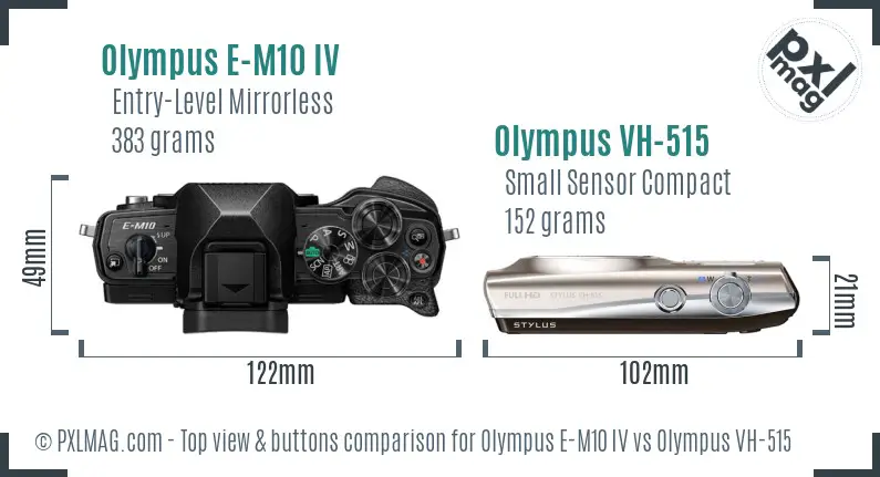 Olympus E-M10 IV vs Olympus VH-515 top view buttons comparison