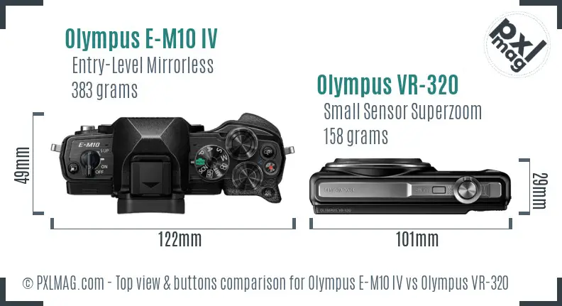 Olympus E-M10 IV vs Olympus VR-320 top view buttons comparison