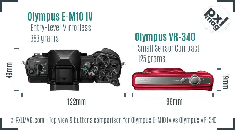 Olympus E-M10 IV vs Olympus VR-340 top view buttons comparison