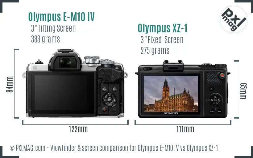 Olympus E-M10 IV vs Olympus XZ-1 Screen and Viewfinder comparison