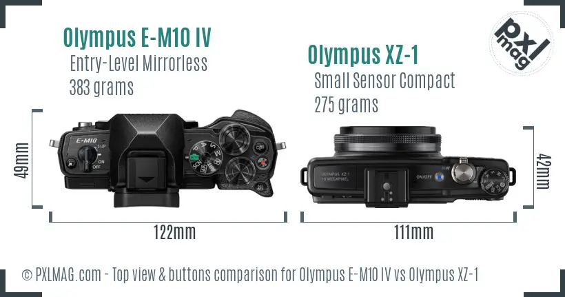 Olympus E-M10 IV vs Olympus XZ-1 top view buttons comparison
