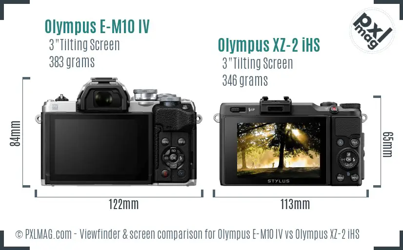Olympus E-M10 IV vs Olympus XZ-2 iHS Screen and Viewfinder comparison