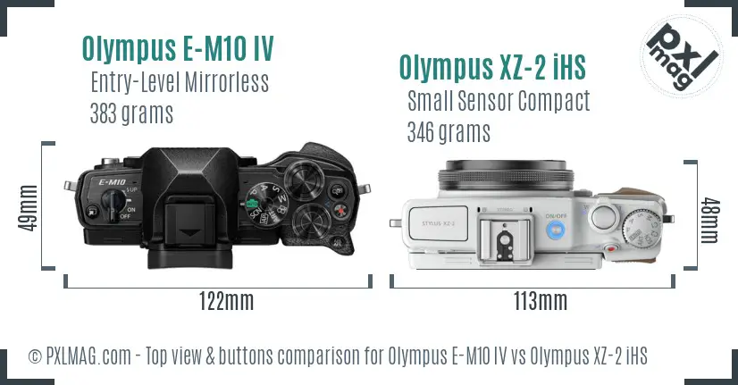 Olympus E-M10 IV vs Olympus XZ-2 iHS top view buttons comparison