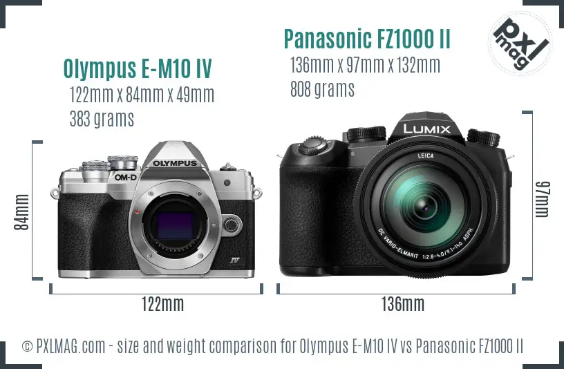 Olympus E-M10 IV vs Panasonic FZ1000 II size comparison
