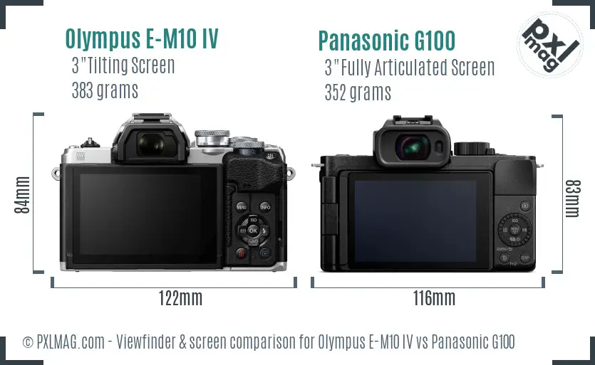 Olympus E-M10 IV vs Panasonic G100 Screen and Viewfinder comparison