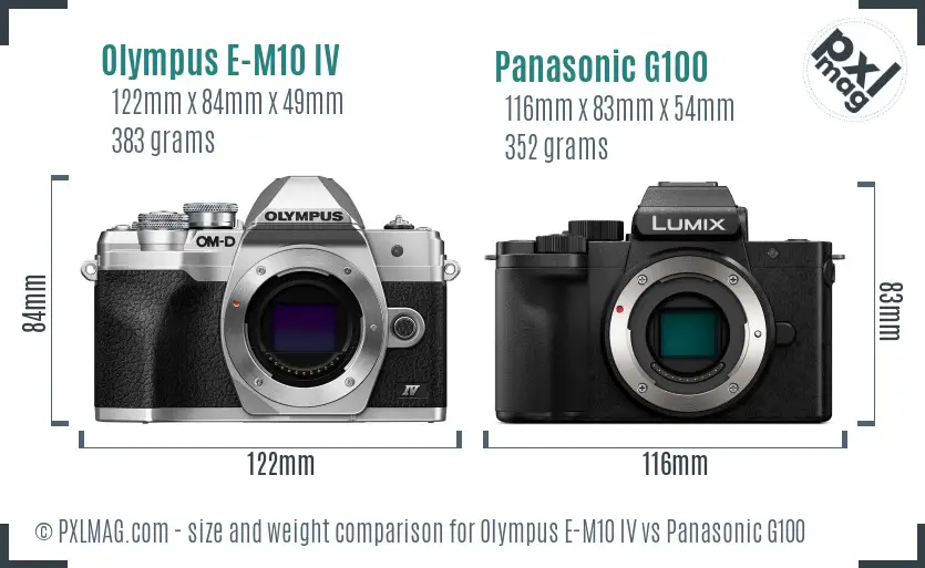 Olympus E-M10 IV vs Panasonic G100 size comparison