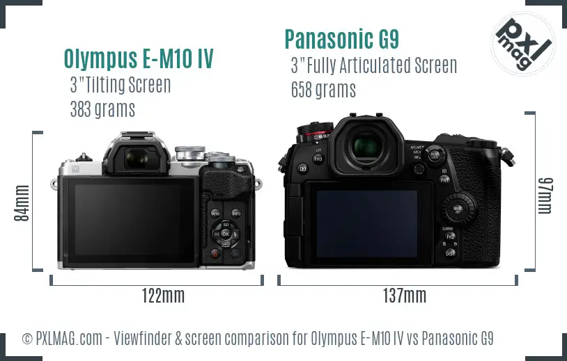 Olympus E-M10 IV vs Panasonic G9 Screen and Viewfinder comparison