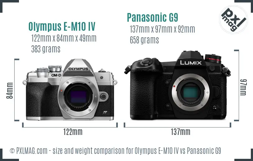 Olympus E-M10 IV vs Panasonic G9 size comparison