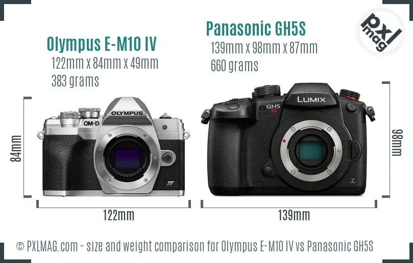 Olympus E-M10 IV vs Panasonic GH5S size comparison