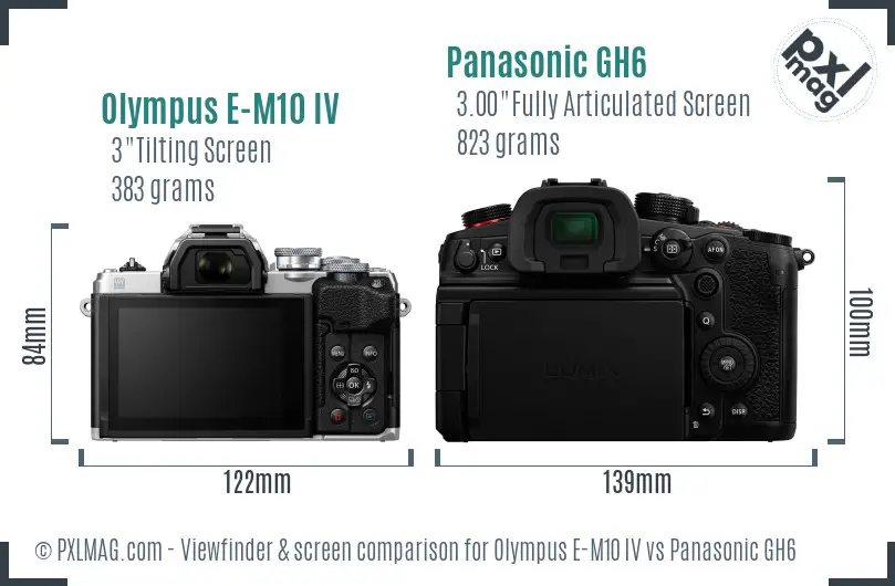 Olympus E-M10 IV vs Panasonic GH6 Screen and Viewfinder comparison