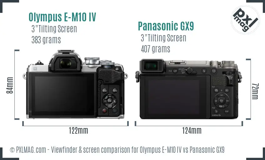 Olympus E-M10 IV vs Panasonic GX9 Screen and Viewfinder comparison