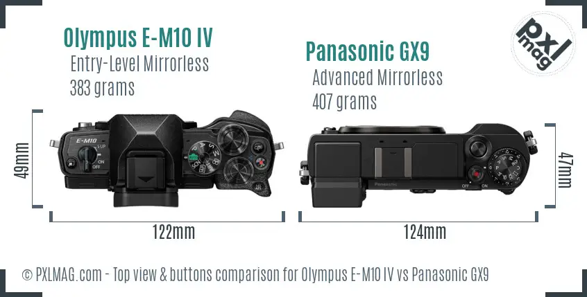 Olympus E-M10 IV vs Panasonic GX9 top view buttons comparison