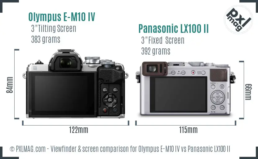 Olympus E-M10 IV vs Panasonic LX100 II Screen and Viewfinder comparison
