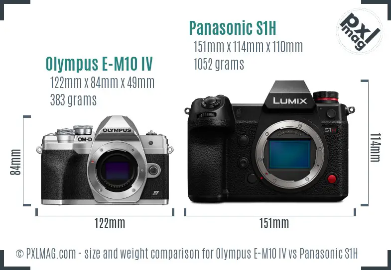 Olympus E-M10 IV vs Panasonic S1H size comparison
