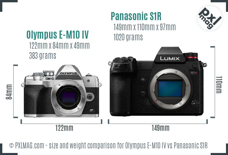 Olympus E-M10 IV vs Panasonic S1R size comparison