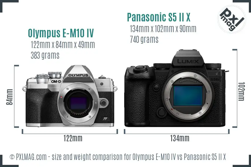 Olympus E-M10 IV vs Panasonic S5 II X size comparison