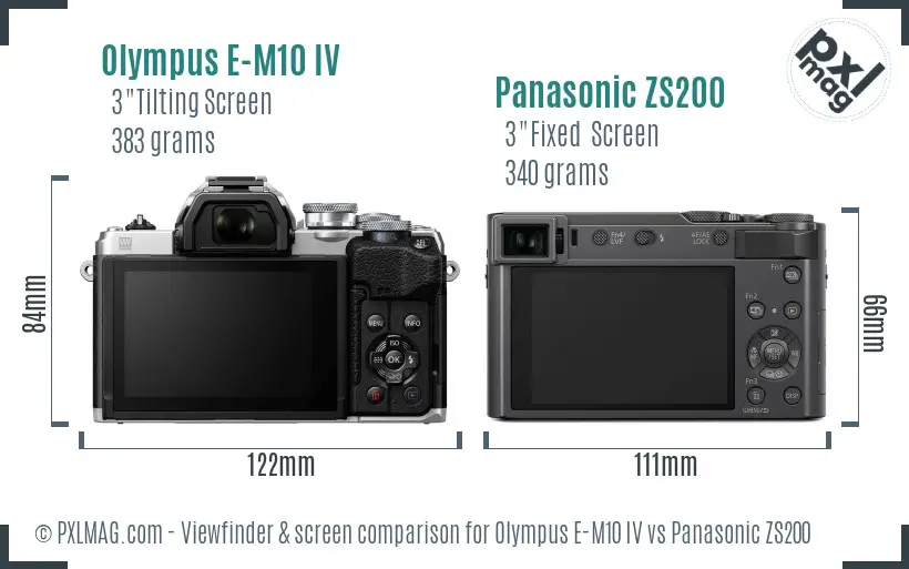 Olympus E-M10 IV vs Panasonic ZS200 Screen and Viewfinder comparison
