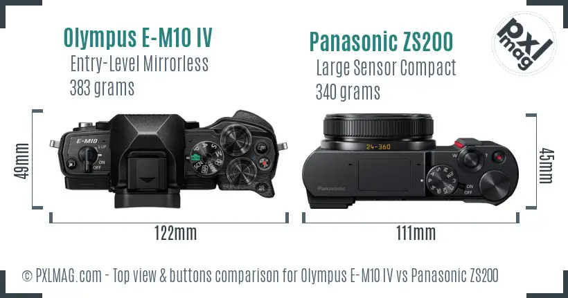 Olympus E-M10 IV vs Panasonic ZS200 top view buttons comparison