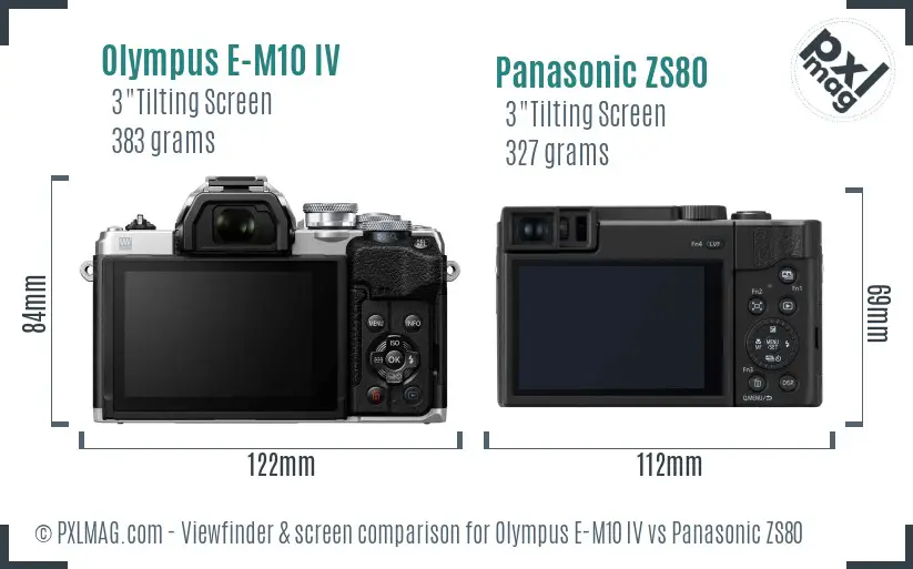 Olympus E-M10 IV vs Panasonic ZS80 Screen and Viewfinder comparison