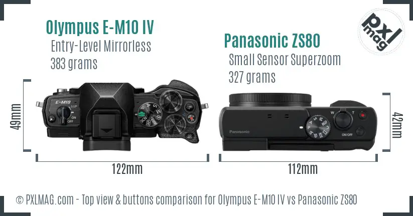 Olympus E-M10 IV vs Panasonic ZS80 top view buttons comparison