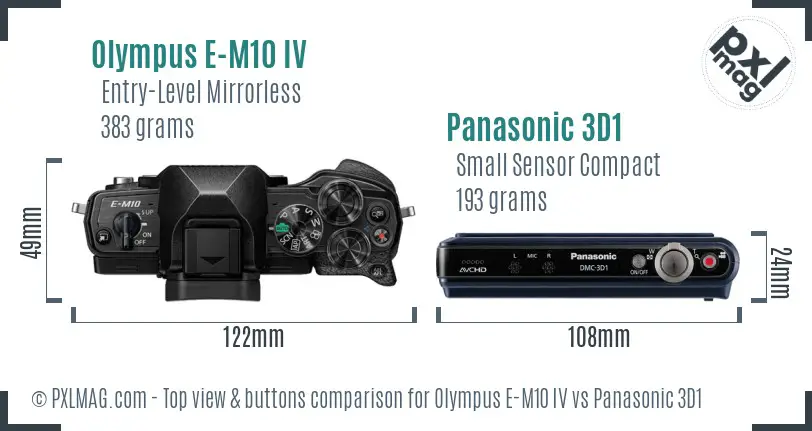 Olympus E-M10 IV vs Panasonic 3D1 top view buttons comparison