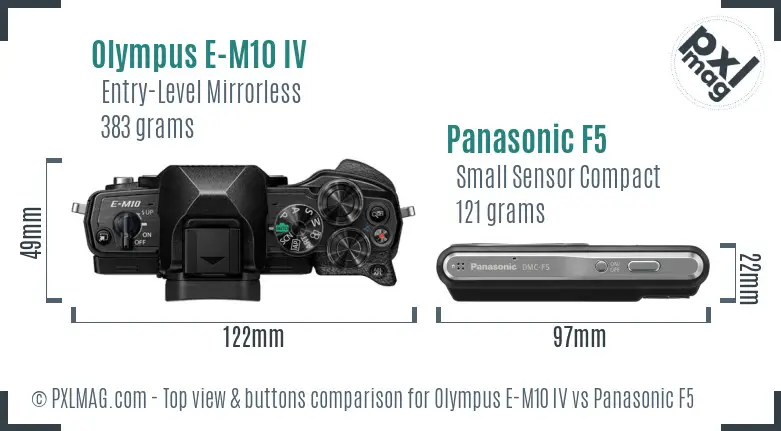 Olympus E-M10 IV vs Panasonic F5 top view buttons comparison