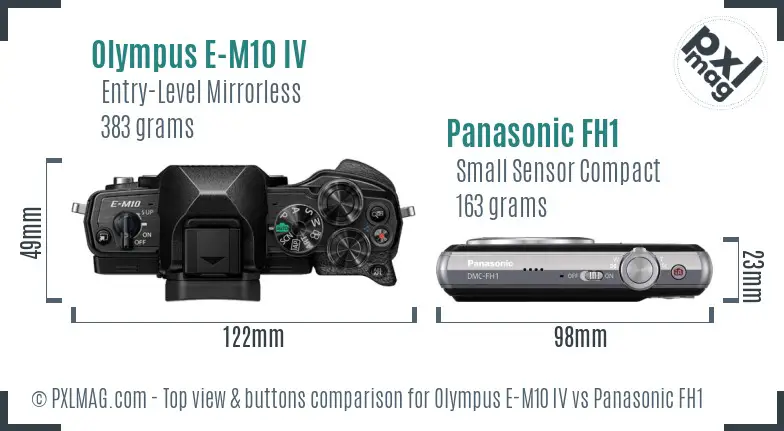 Olympus E-M10 IV vs Panasonic FH1 top view buttons comparison