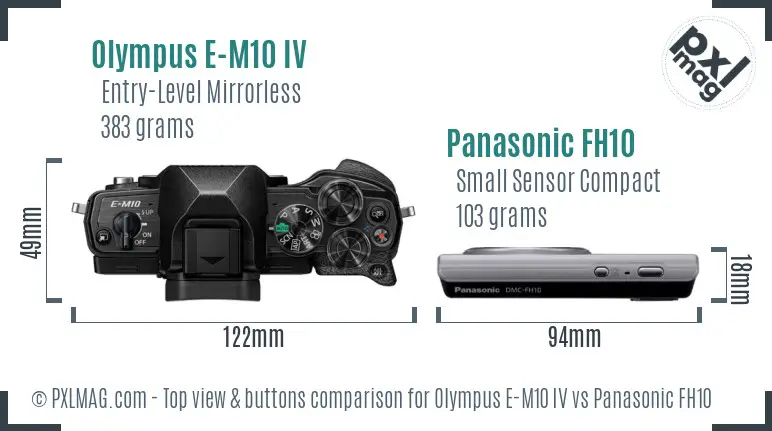 Olympus E-M10 IV vs Panasonic FH10 top view buttons comparison