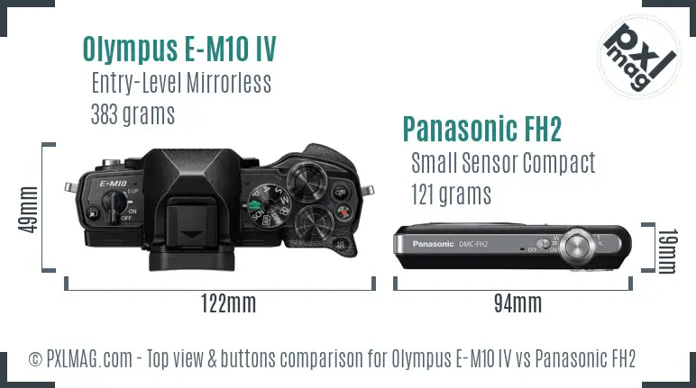 Olympus E-M10 IV vs Panasonic FH2 top view buttons comparison
