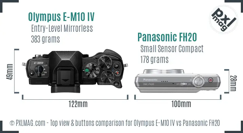 Olympus E-M10 IV vs Panasonic FH20 top view buttons comparison