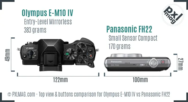 Olympus E-M10 IV vs Panasonic FH22 top view buttons comparison