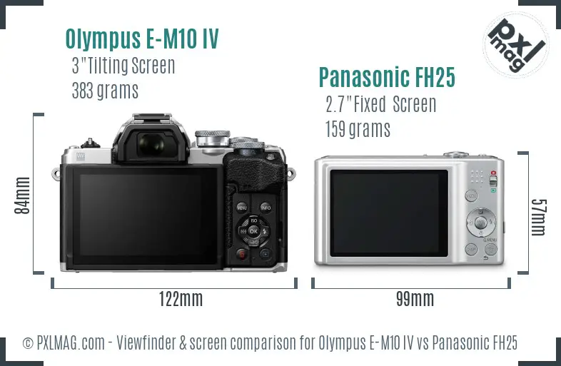 Olympus E-M10 IV vs Panasonic FH25 Screen and Viewfinder comparison