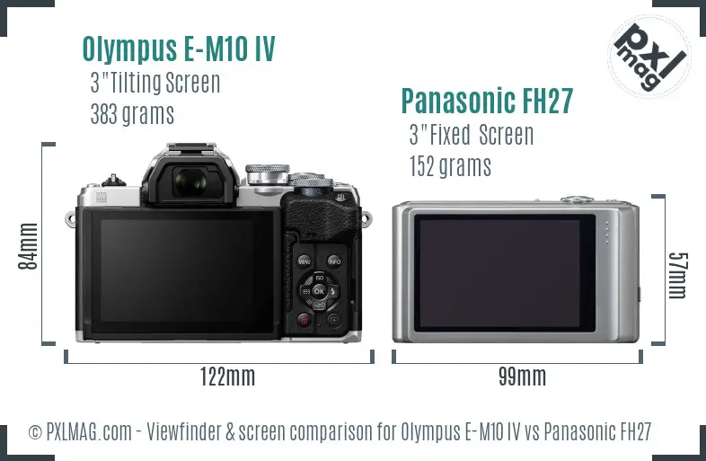 Olympus E-M10 IV vs Panasonic FH27 Screen and Viewfinder comparison