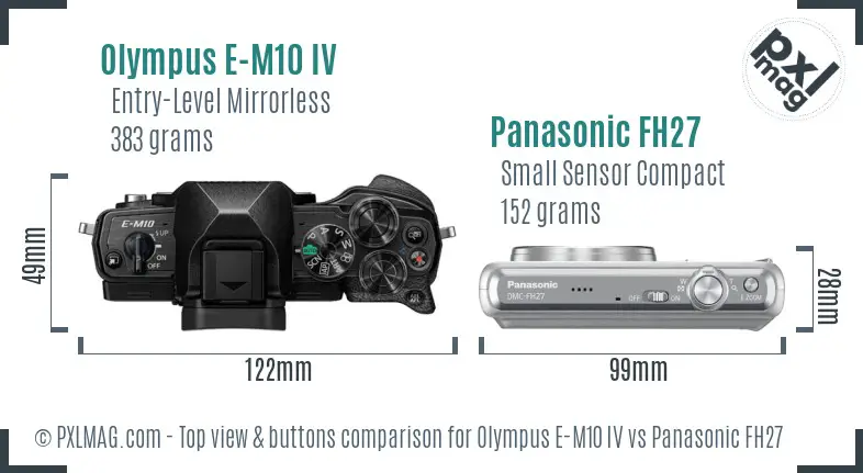 Olympus E-M10 IV vs Panasonic FH27 top view buttons comparison