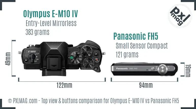 Olympus E-M10 IV vs Panasonic FH5 top view buttons comparison
