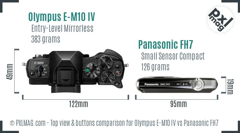 Olympus E-M10 IV vs Panasonic FH7 top view buttons comparison