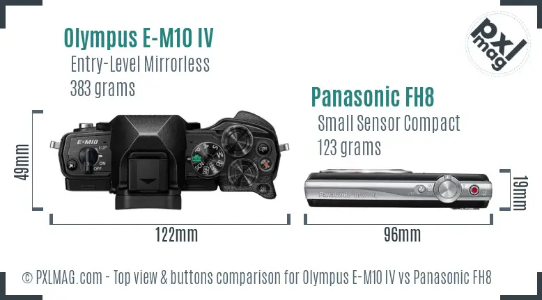Olympus E-M10 IV vs Panasonic FH8 top view buttons comparison